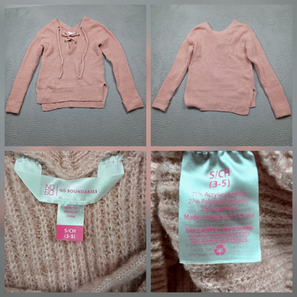 No‎ Boundaries Lace-Up Sweater Girls S 3–5 Pink Knit Long Sleeve